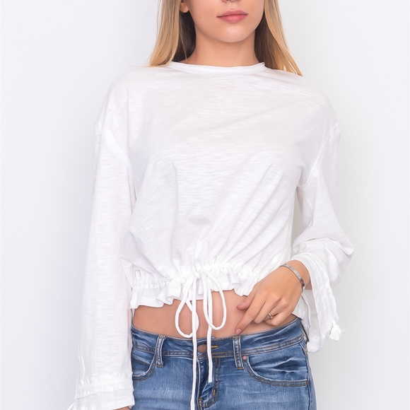🌹ATHLEISURE🌹Soft White Drawstring Hem Jersey Top - Picture 3 of 4